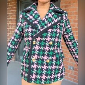 Harringbone pink and green (Acrylic/wool/polyester) pea coat